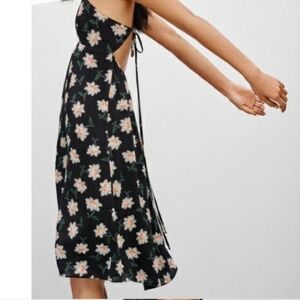 Talula Black Floral Midi Dress with Cream & Green Accents
